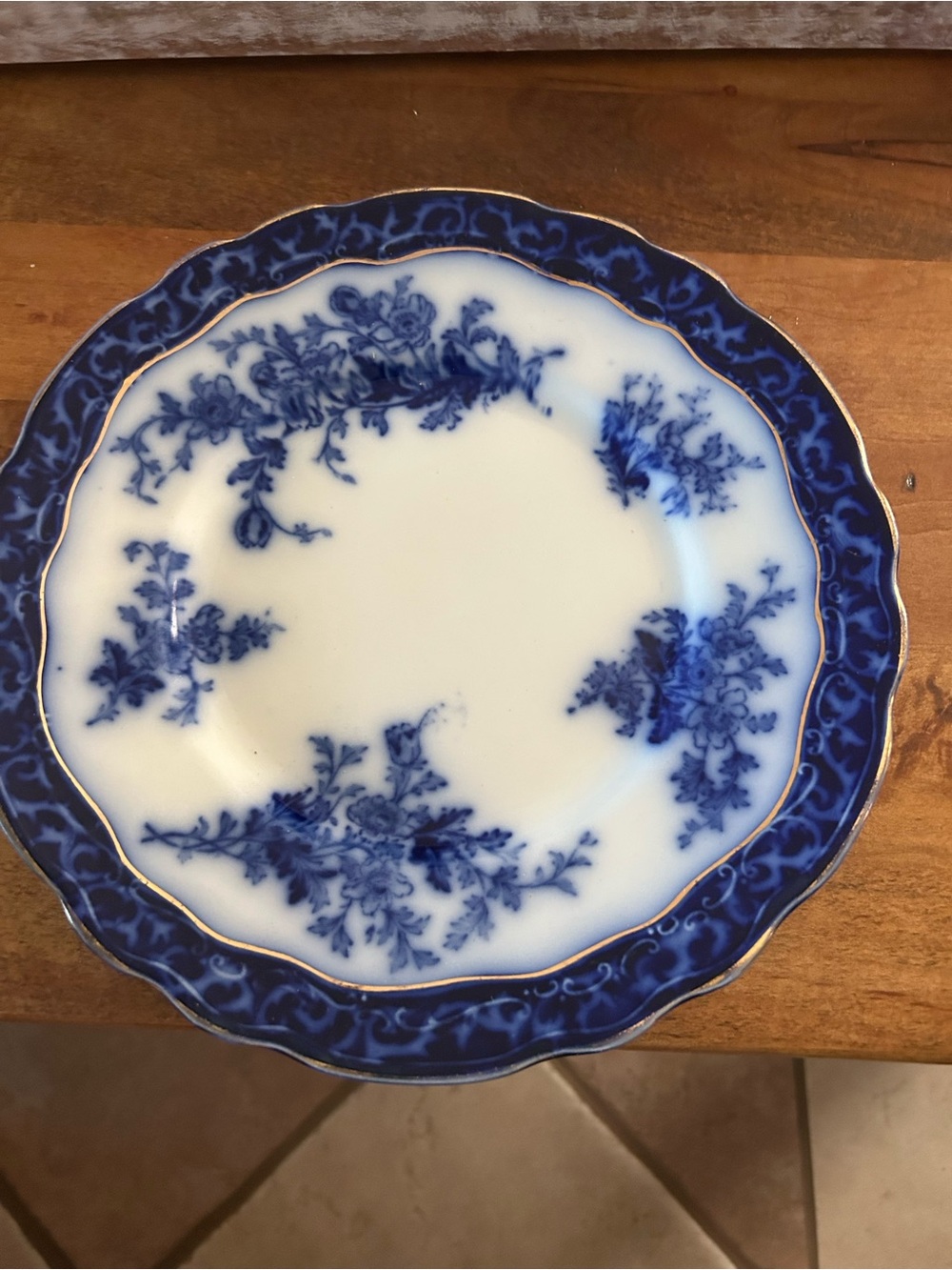 Stanley Cobalt Blue and White Floral Porcelain Plate with Gold Rim 11 plates